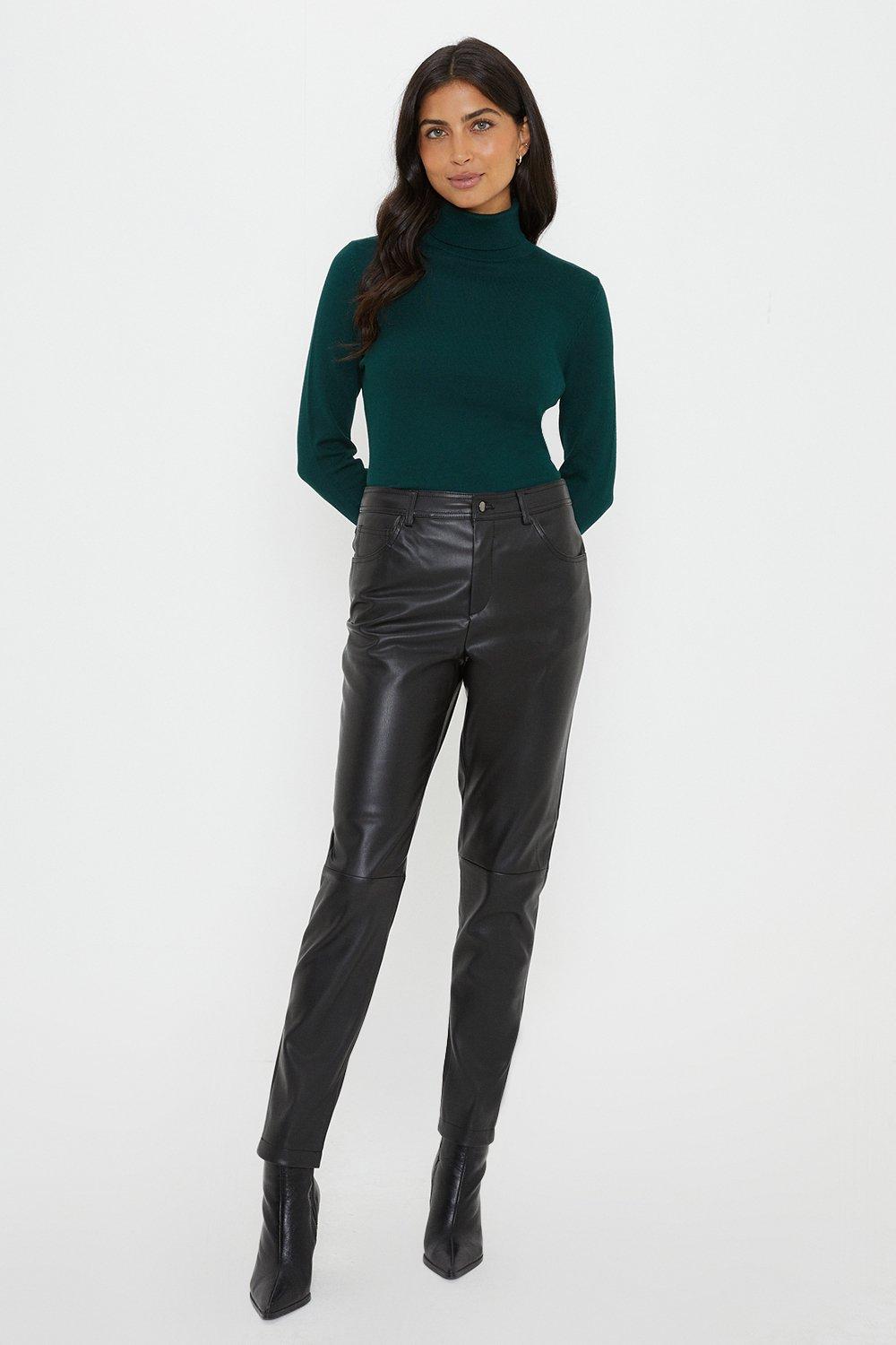 Womens Black Faux Leather Jeans
