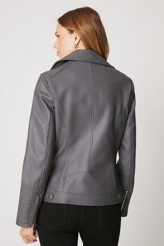 Wallis Dark Grey Faux Leather Biker Jacket 3
