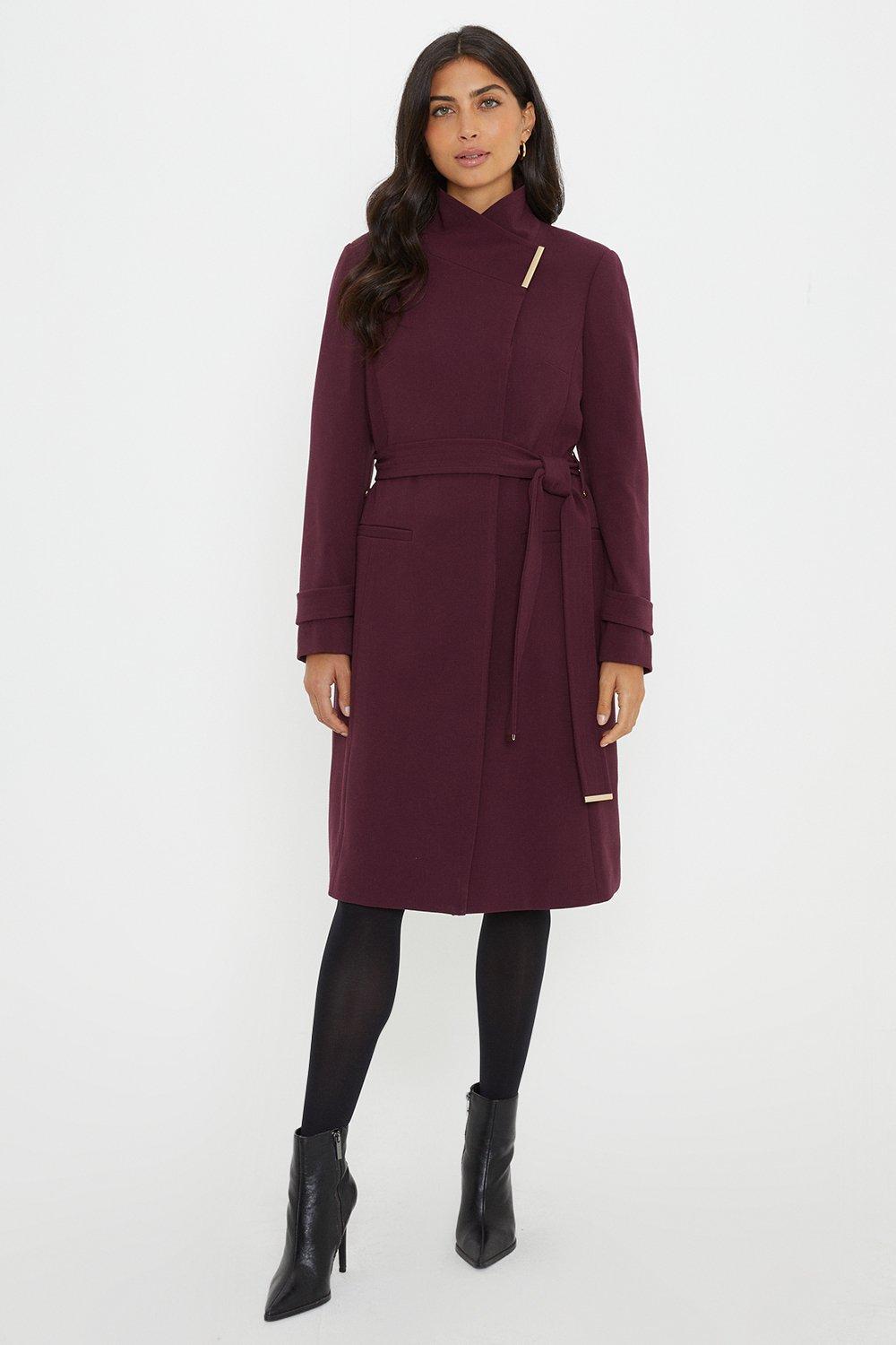 Womens Berry Smart Wrap Belted Coat