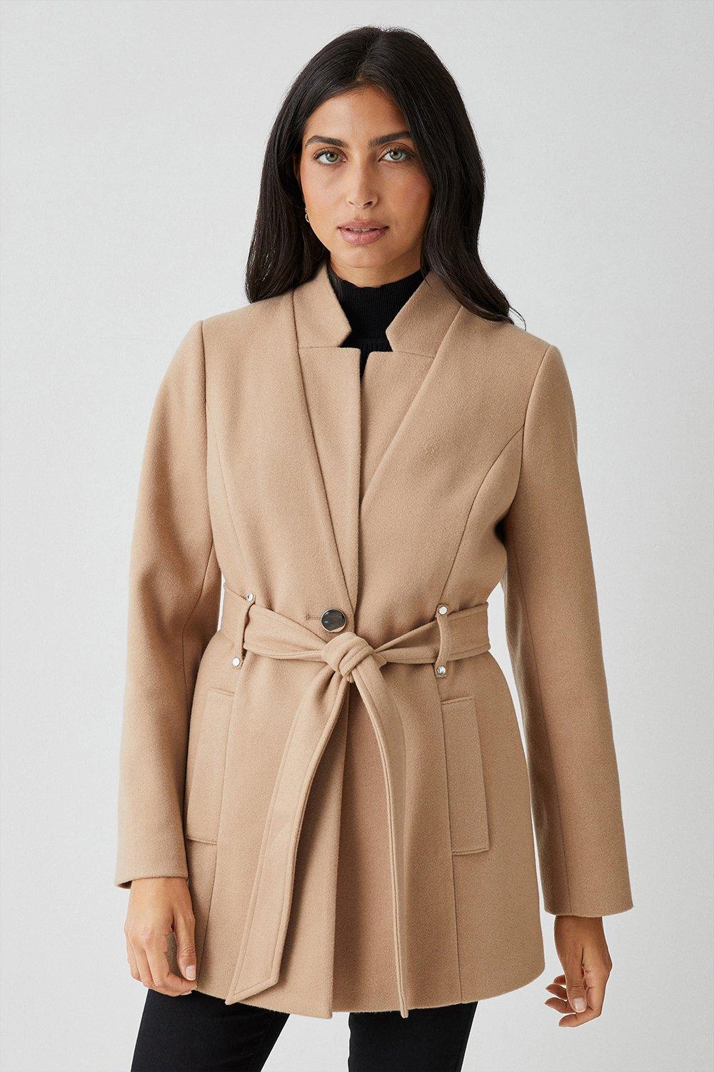 Womens Short Belted Wrap Coat