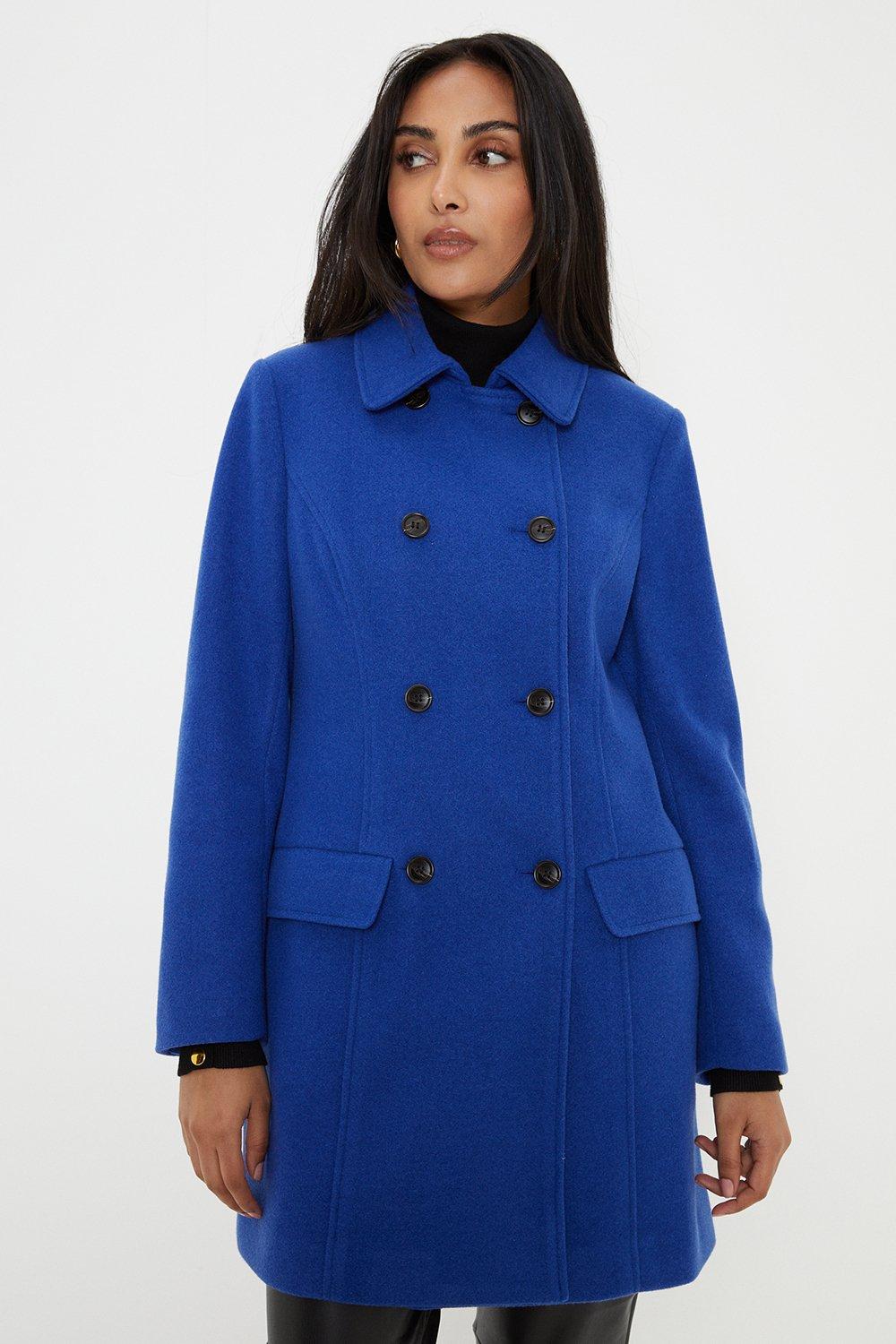 Womens Petite Blue Double Breasted Pea Coat