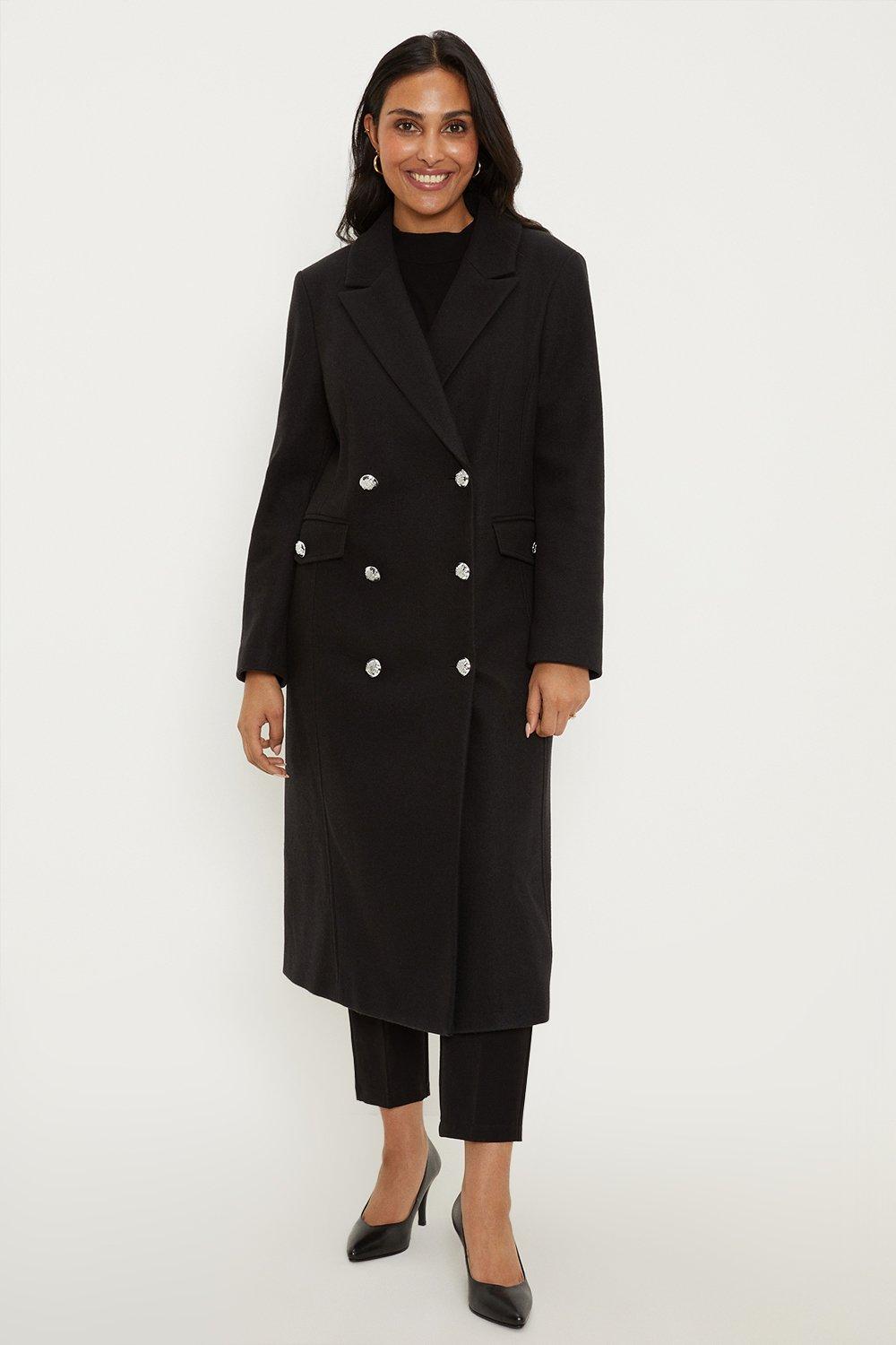 Petite double breasted on sale military duster coat