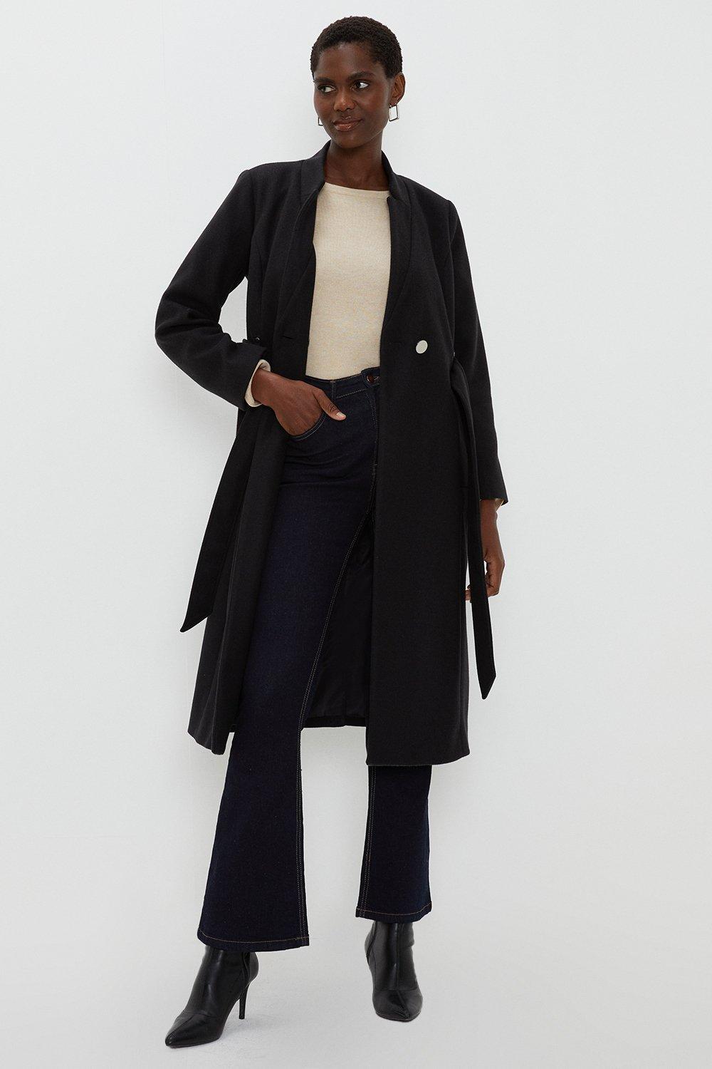 Belted wrap coat on sale black