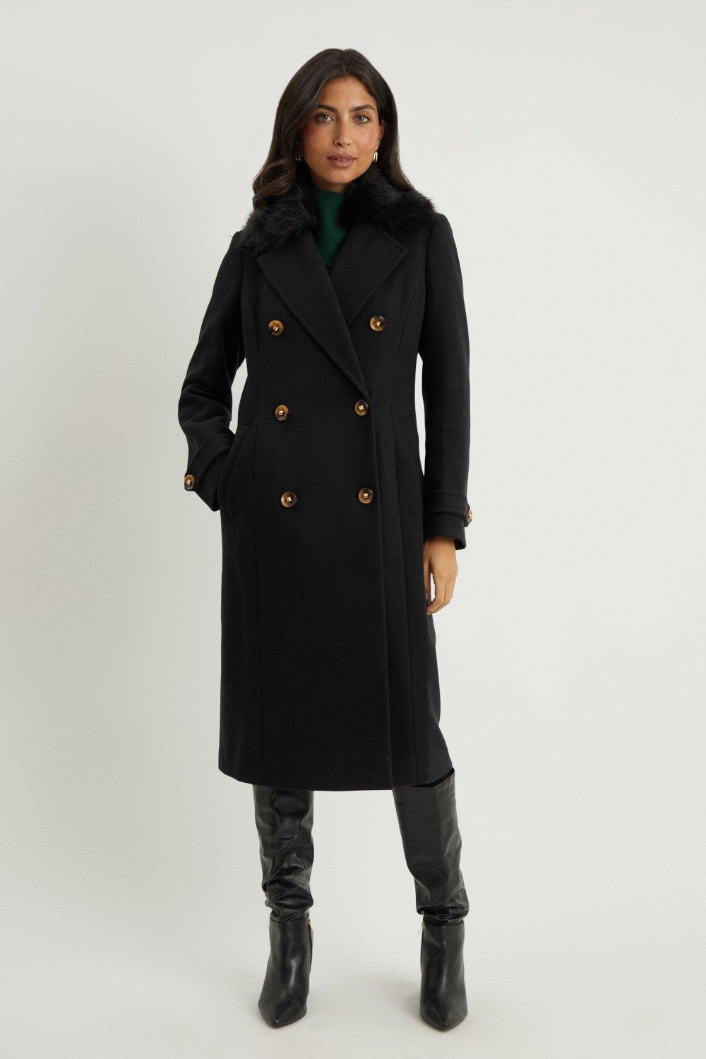 Military overcoat with outlet detachable faux fur collar