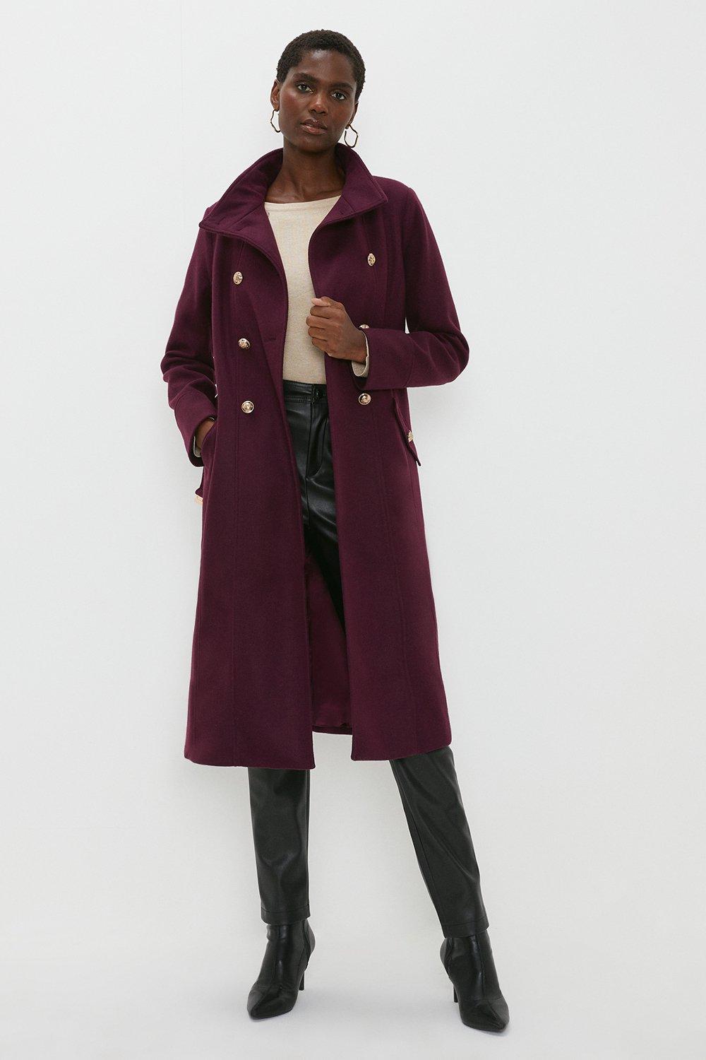 Womens Belted Funnel Neck Military Coat
