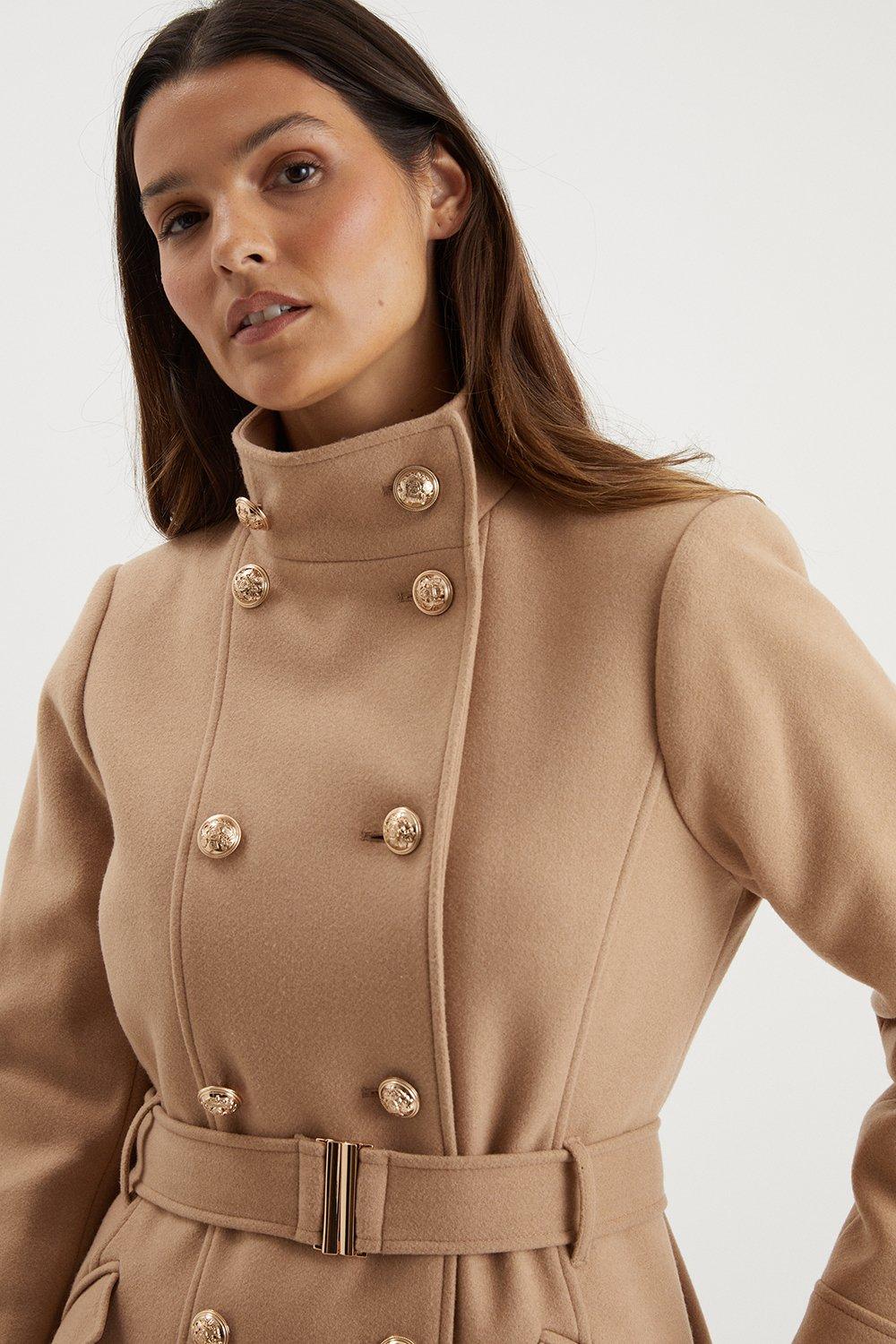 Belted funnel sale neck coat