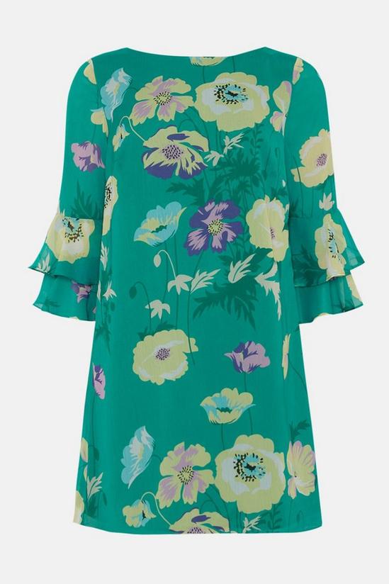 Wallis Petite Green Floral Flute Sleeve Shift Dress 4
