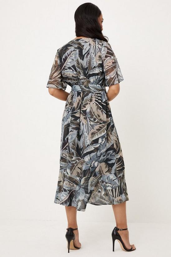 Wallis Petite Neutral Palm Print Flutter Sleeve Wrap Dress 3