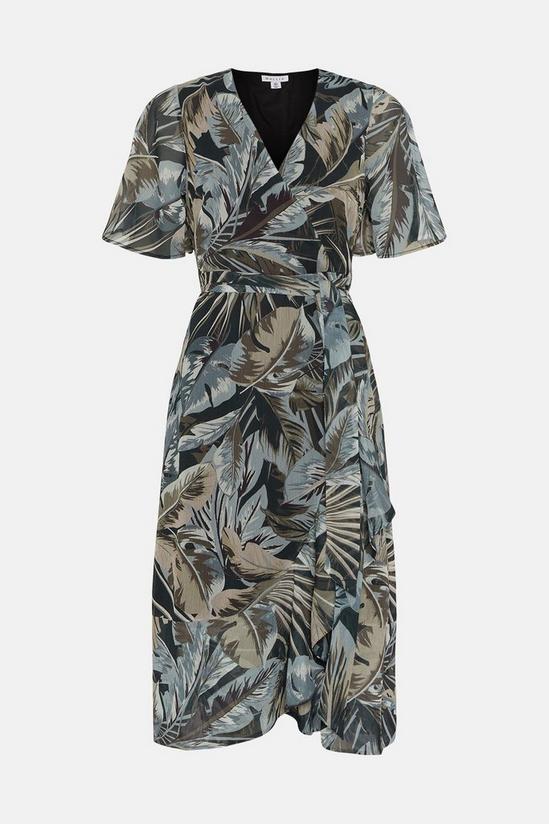 Wallis Petite Neutral Palm Print Flutter Sleeve Wrap Dress 5