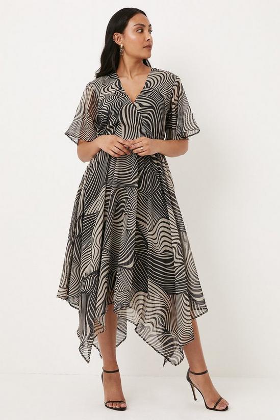 Wallis Petite Mono Linear Swirl Shirred Midi Dress 1