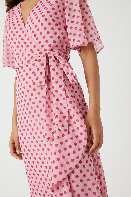 Wallis Petite Pink Spot Flutter Sleeve Wrap Dress 2