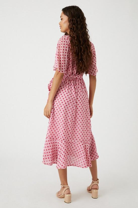 Wallis Petite Pink Spot Flutter Sleeve Wrap Dress 3