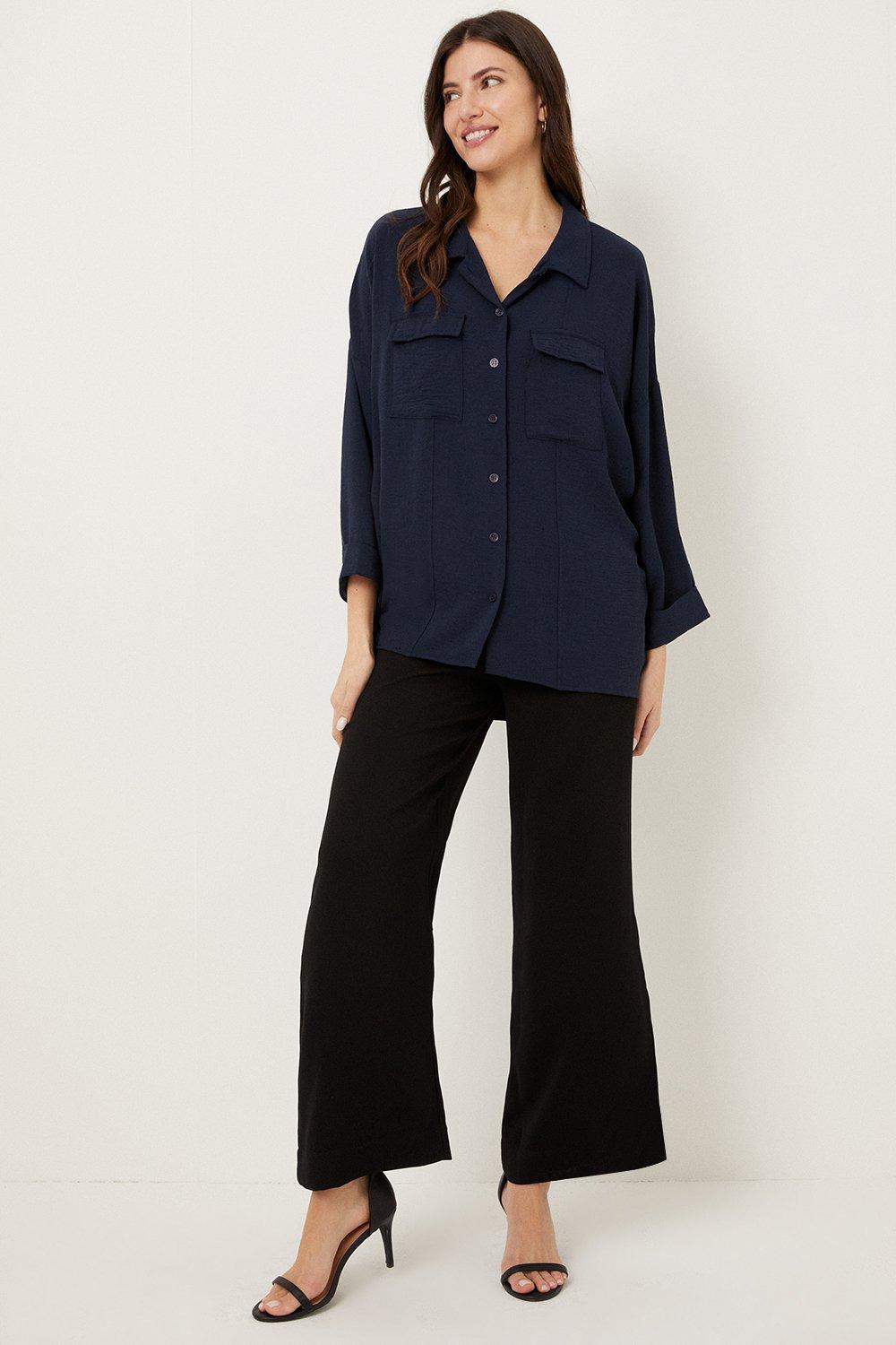 Womens Tall Navy Relaxed Fit Utility Shirt