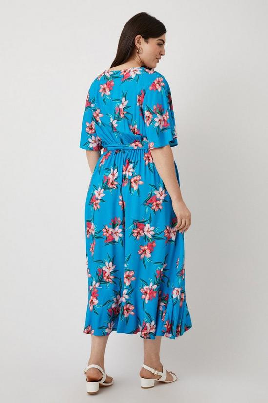 Wallis Curve Blue Tropical Floral Wrap Midi Dress 3
