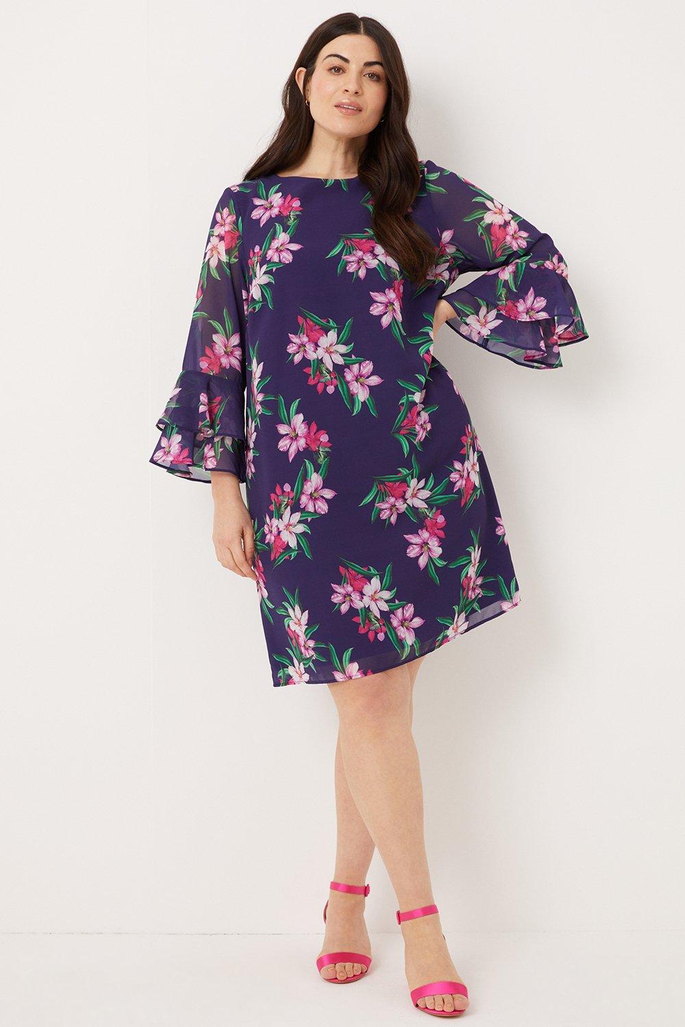 Womens Curve Navy Tropical Floral Shift Dress