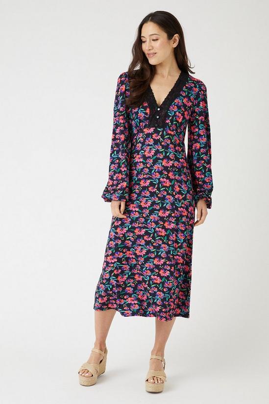 Wallis Black Floral Lace Jersey Dress 1