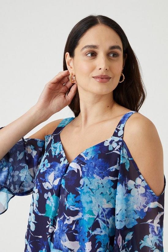 Wallis Blue Floral Ruffle Sleeve Cold Shoulder Shell Top 2