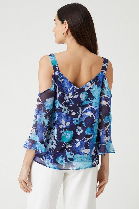 Wallis Blue Floral Ruffle Sleeve Cold Shoulder Shell Top 3