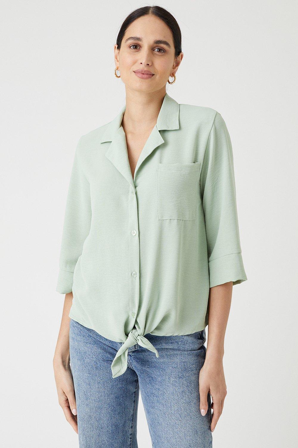 Womens Tie Front Pocket Detail Shirt
