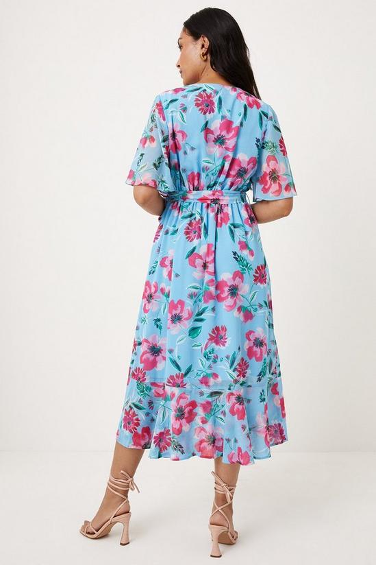 Wallis Petite Blue Floral Flutter Sleeve Wrap Dress 3