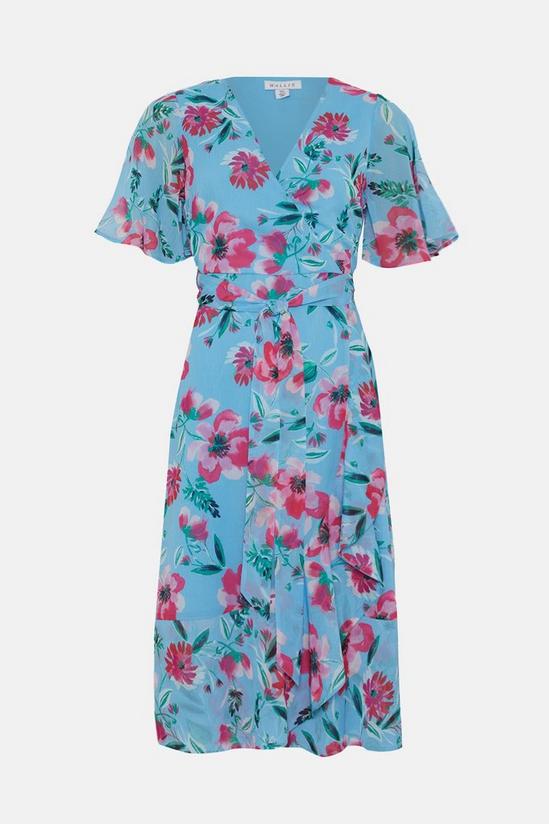 Wallis Petite Blue Floral Flutter Sleeve Wrap Dress 4
