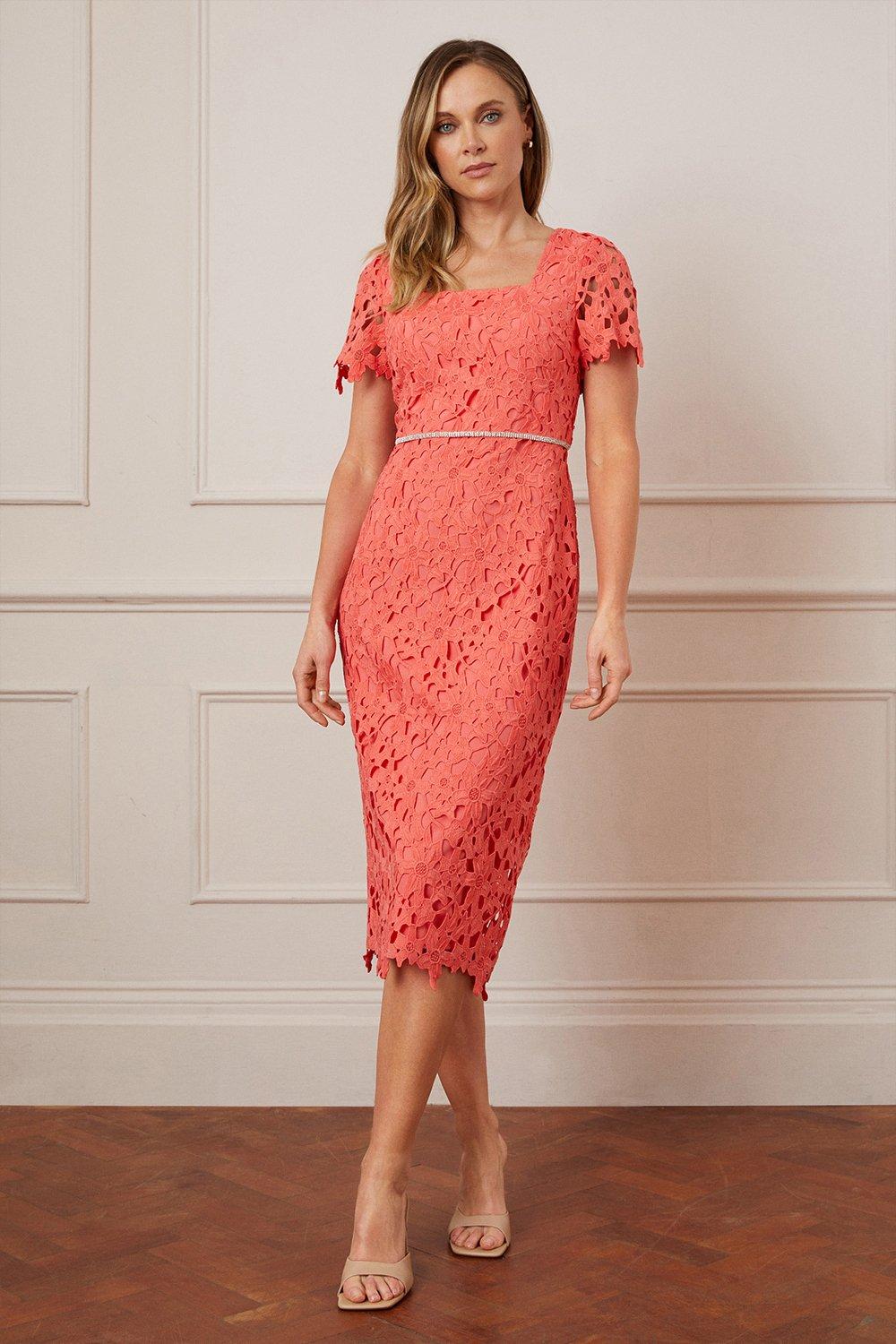 Coral hot sale embellished dress