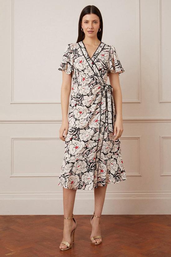 Wallis Floral Contrast Piping Wrap Midi Dress 1