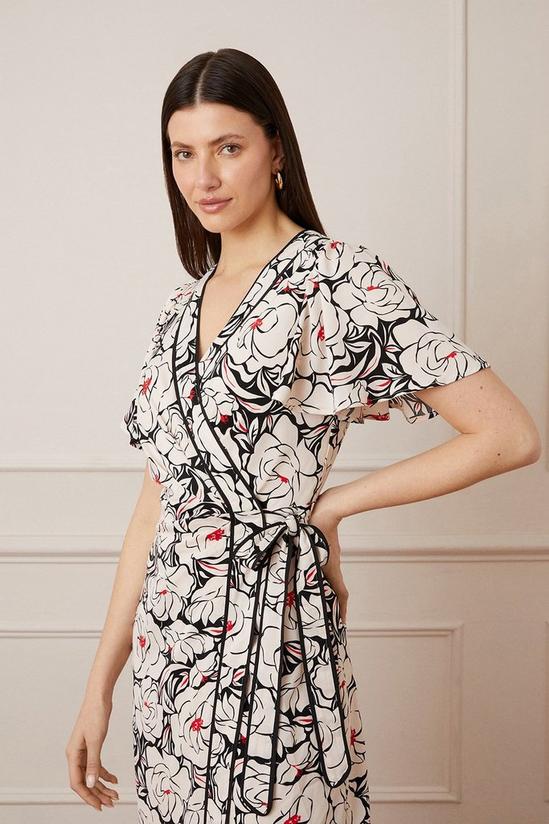 Wallis Floral Contrast Piping Wrap Midi Dress 2