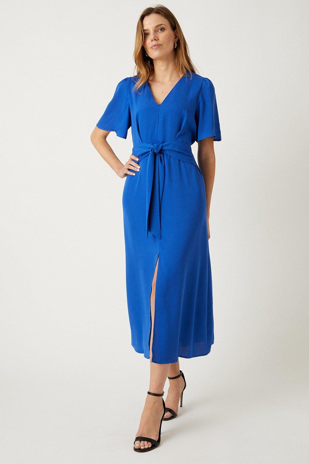 Blue tie front outlet dress