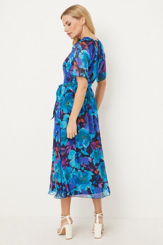 Wallis Petite Blue Floral Silk Mix Wrap Midi Dress 3