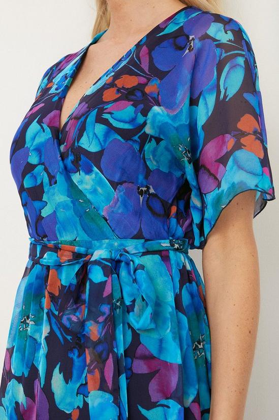 Wallis Petite Blue Floral Silk Mix Wrap Midi Dress 4
