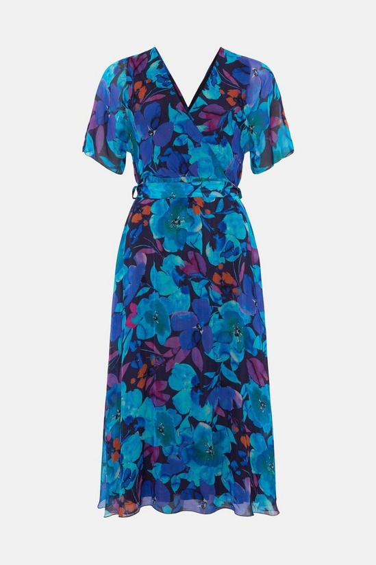 Wallis Petite Blue Floral Silk Mix Wrap Midi Dress 5