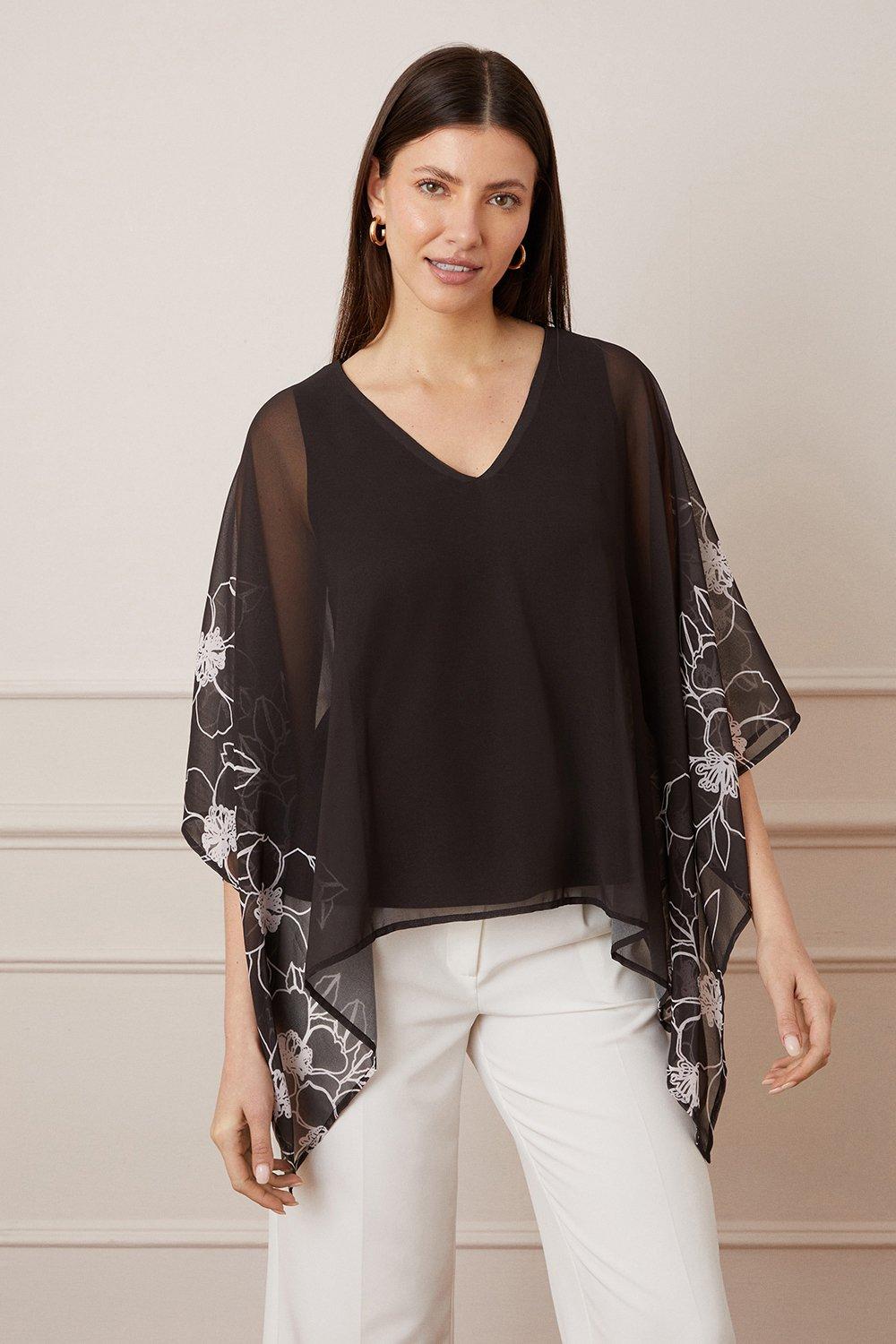 Womens Placement Print V Neck Overlay Top