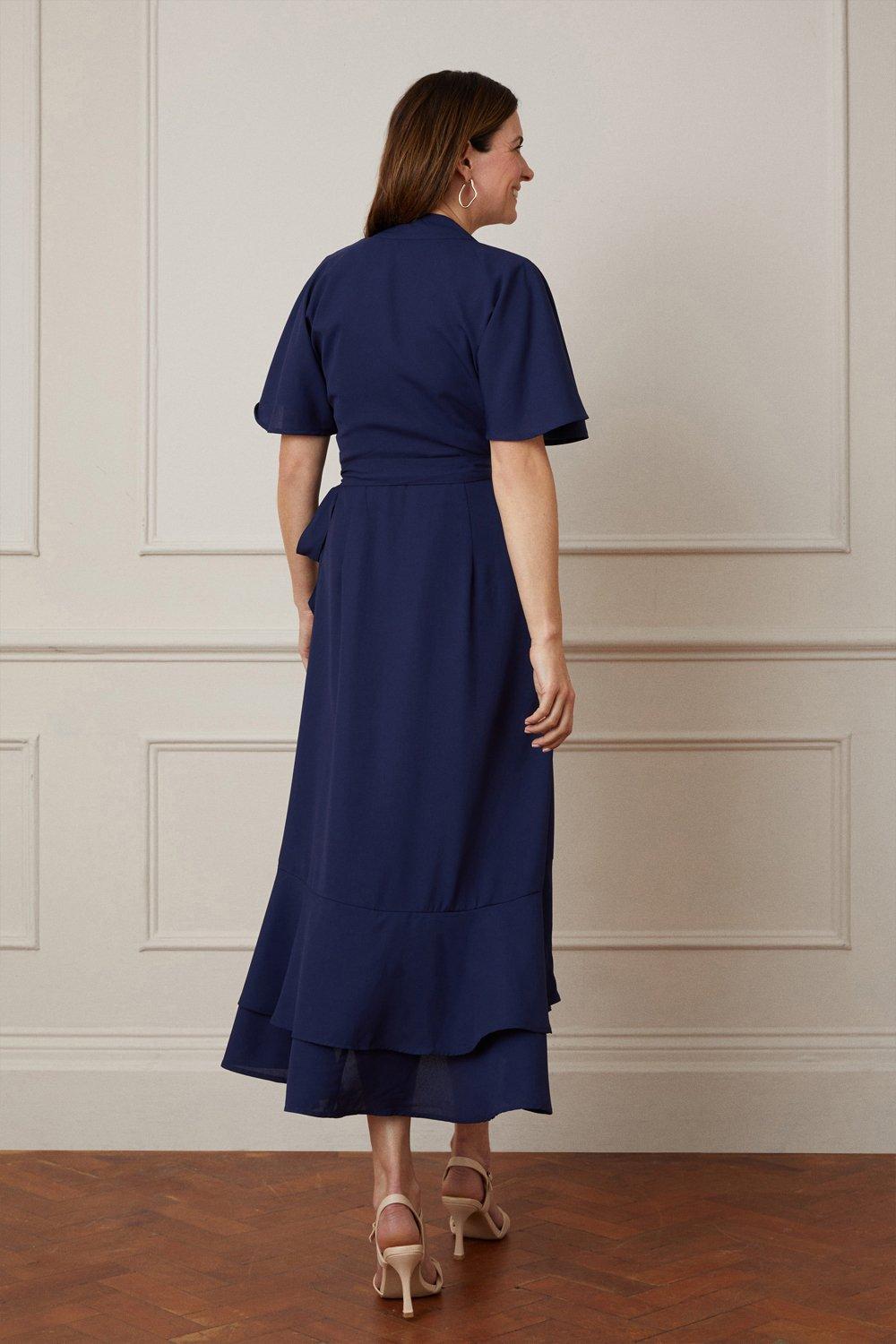 Navy ruffle best sale midi dress