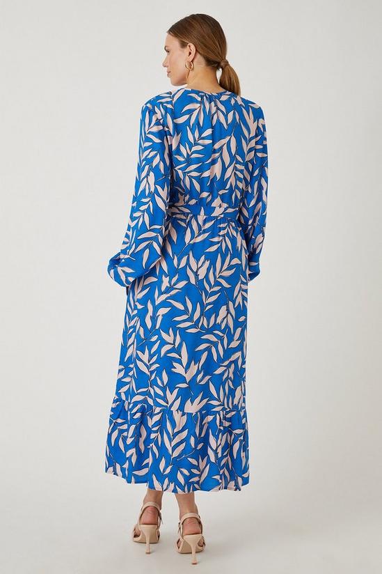 Wallis Blue Leaf Print Button Through Tiered Midi Dress 3
