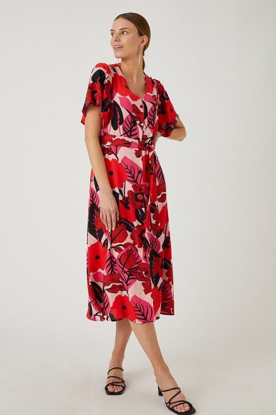 Wallis Red Floral Tie Waist Midi Dress 1