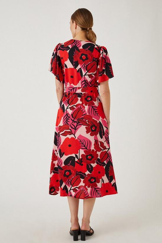 Wallis Red Floral Tie Waist Midi Dress 3