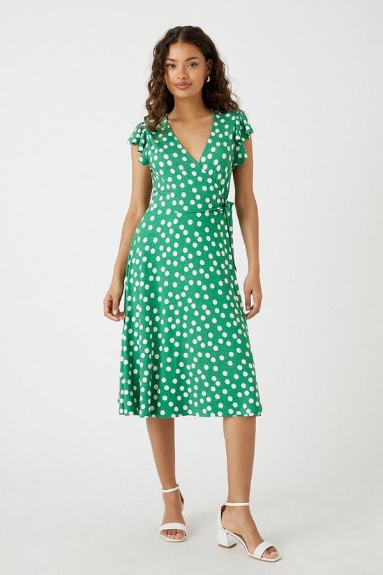 Wallis Petite Green Spot Jersey Wrap Dress 1
