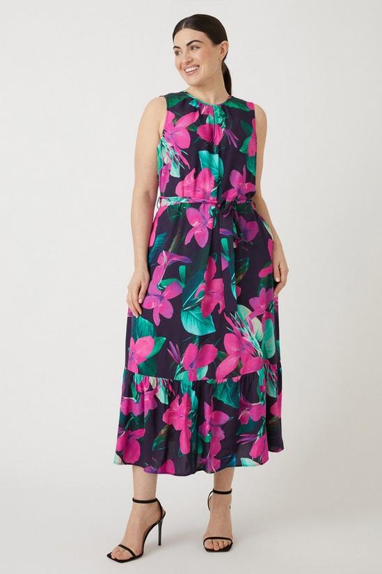 Wallis Curve Floral Print Sleeveless Belted Tiered Maxi Dress 1