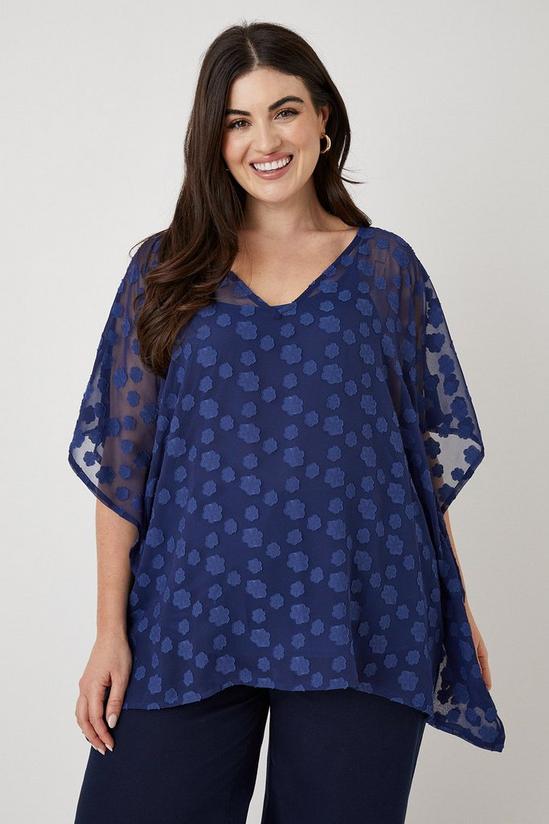 Wallis Curve Navy Floral Textured Oversized Woven Top 1