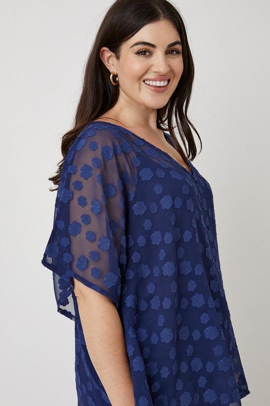 Wallis Curve Navy Floral Textured Oversized Woven Top 2