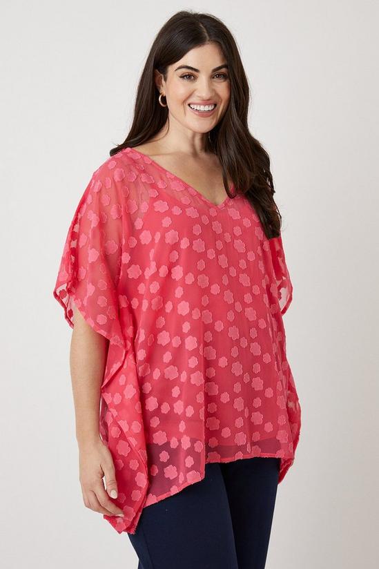 Wallis Curve Coral Floral Textured Oversized Woven Top 1