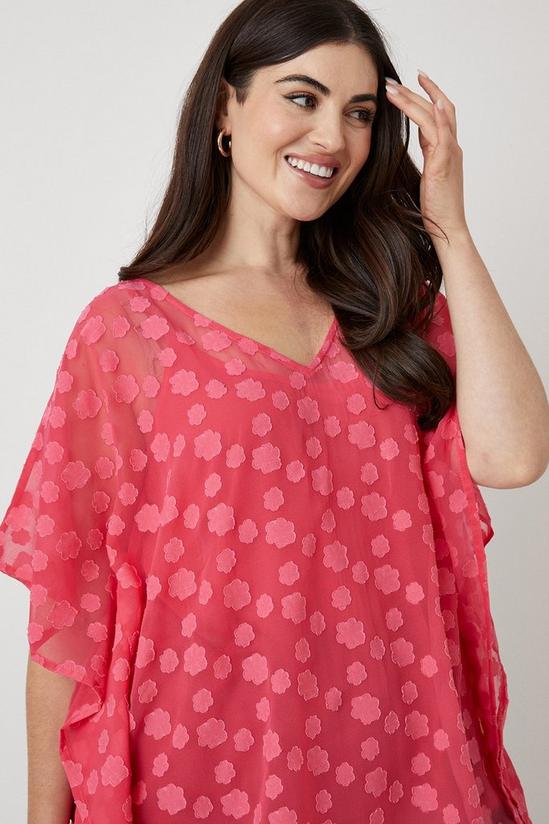 Wallis Curve Coral Floral Textured Oversized Woven Top 2