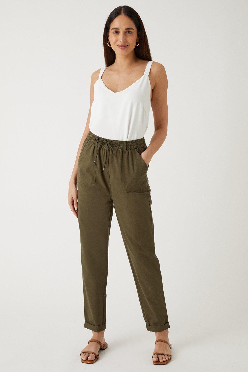 Womens Elasticated Tapered Roll Up Trousers
