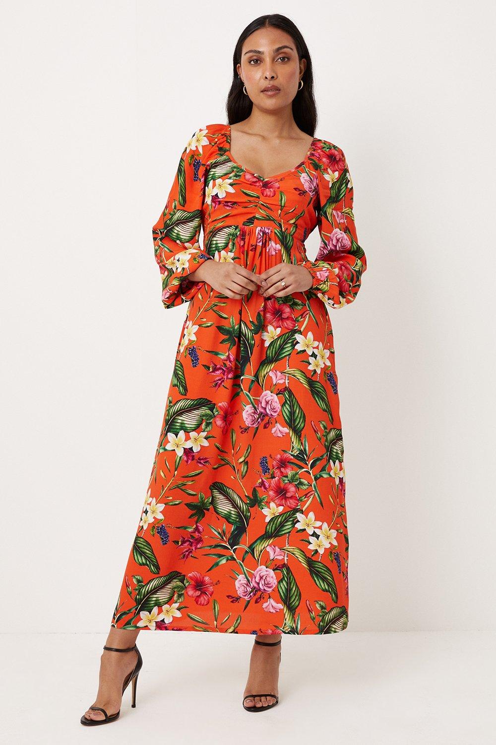 Dresses | Petite Orange Floral Sweetheart Dress | Wallis