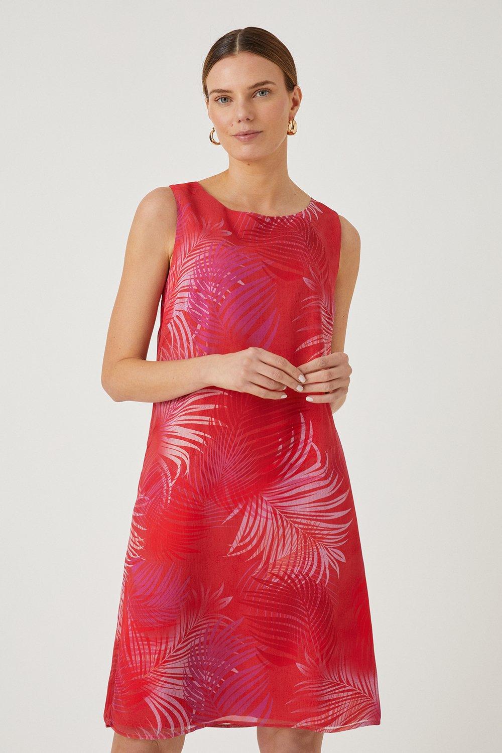 Womens Tall Coral Palm Shift Dress