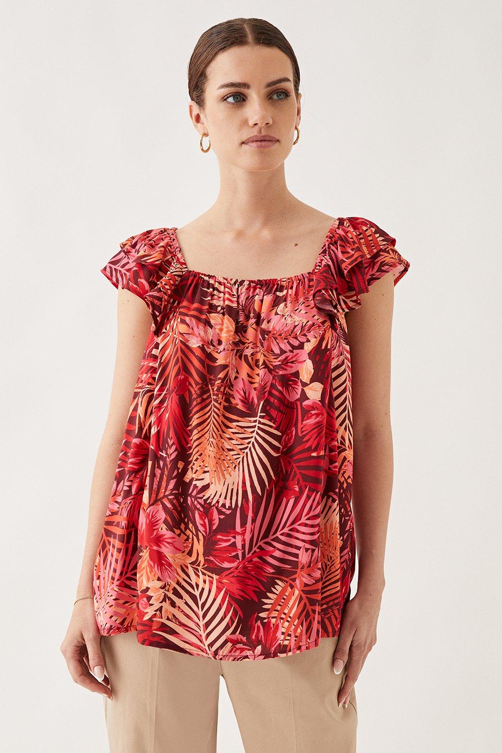 Womens Petite Coral Palm Top