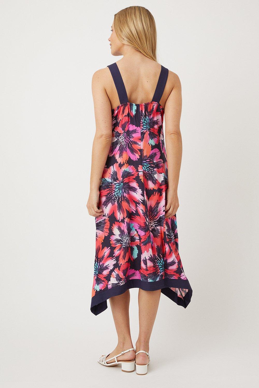 Dresses Petite Navy Floral Hanky Hem Midi Dress Wallis