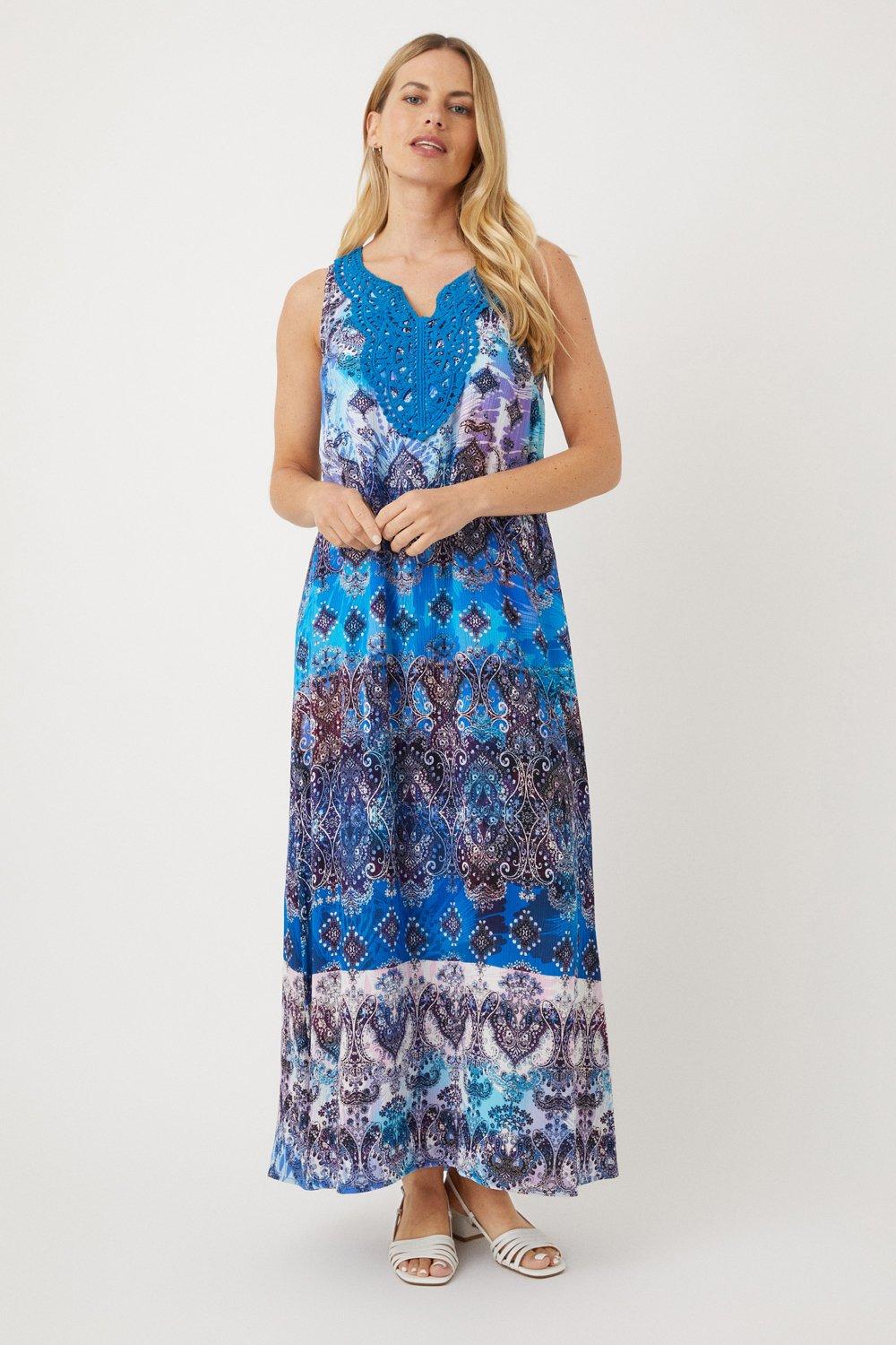Womens Petite Blue Paisley Maxi Dress