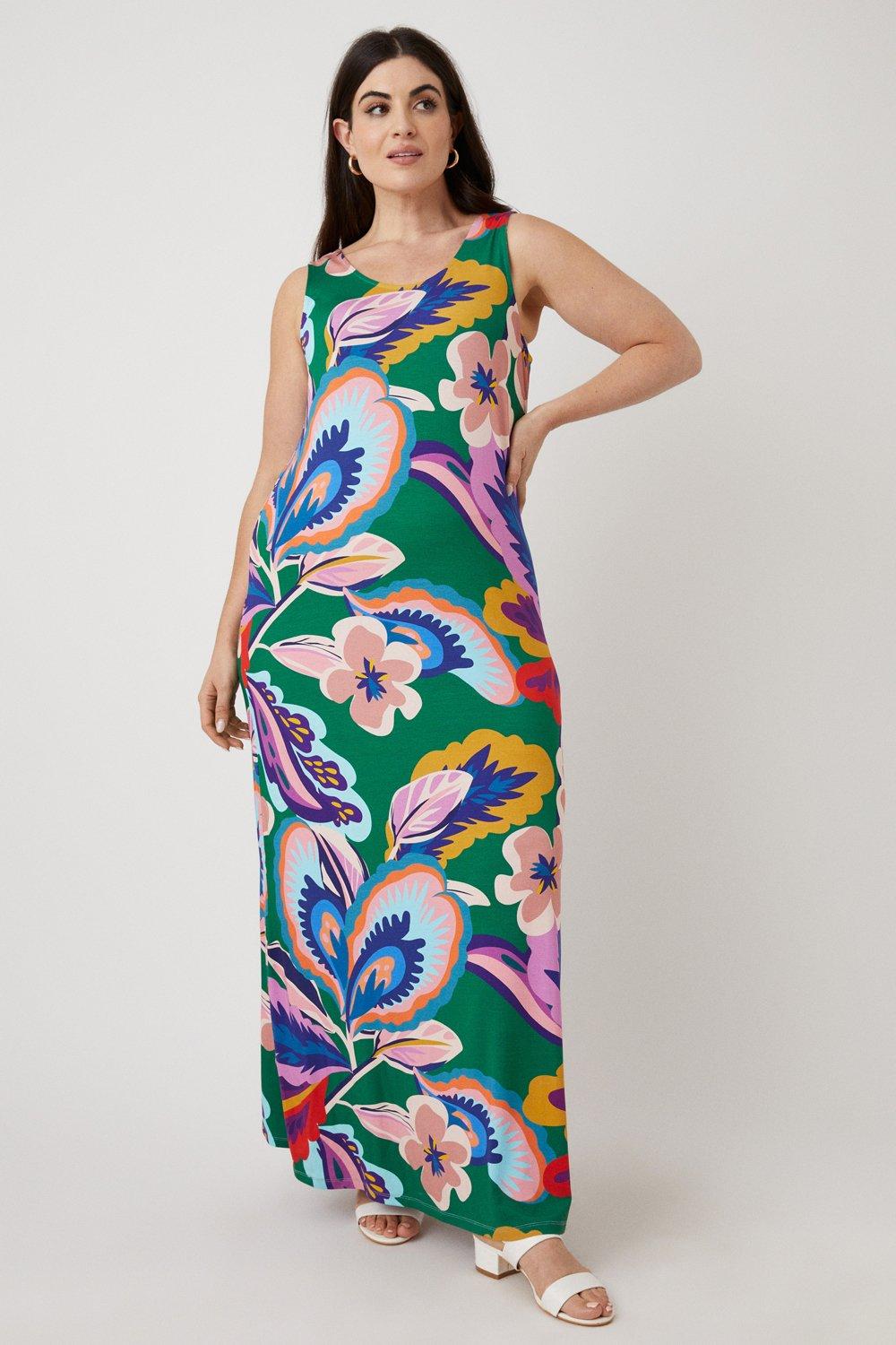 Womens Curve Floral Printed Jersey Maxi Dress